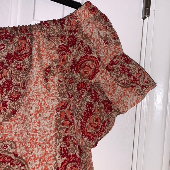 Madewell 100% Silk off the shoulder blouse with pleated short sleeves, Small - Picture 3 of 7